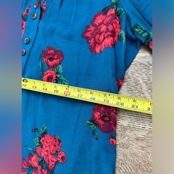 Anthropologie Maeve Kalas Henley 3/4 Sleeve Teal Floral Blouse Medium - Picture 12 of 16